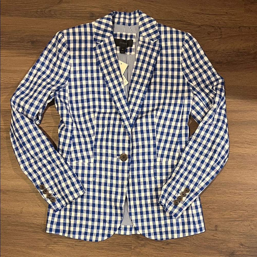 J. Crew Blue and White Gingham Blazer